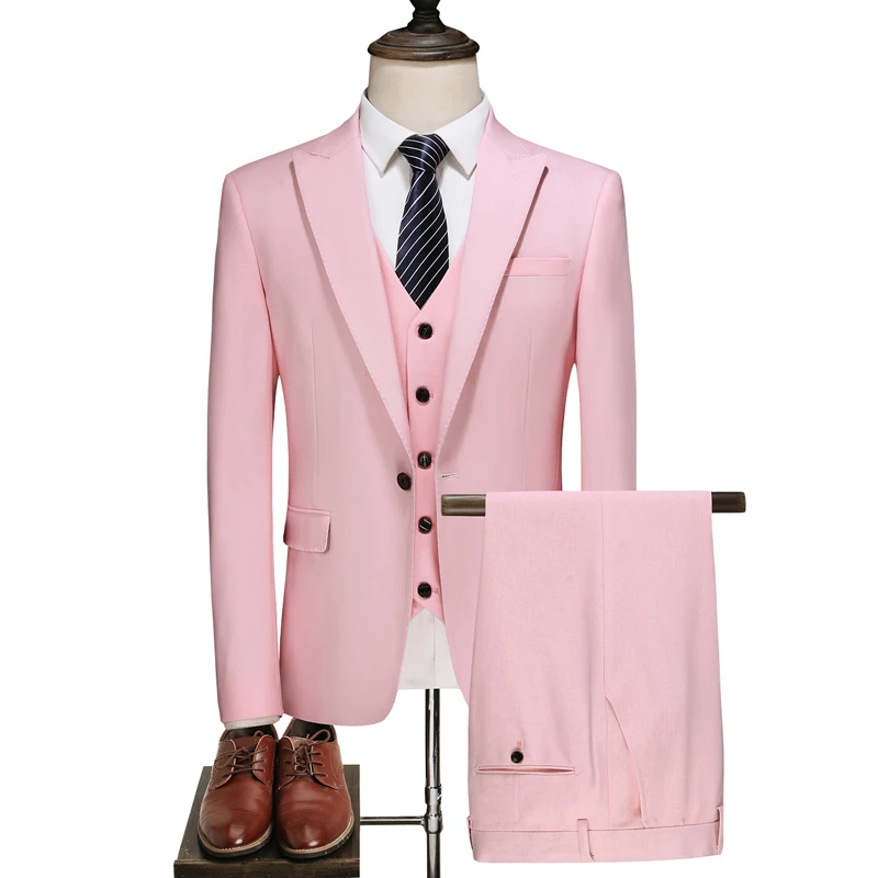 TIAN QIONG, мужской костюм,, дизайнерский костюм для свадьбы, приталенный, две пуговицы, элегантный, 3 предмета, смокинг, пиджак, мужские, вечерние, официальные костюмы - Цвет: Розовый