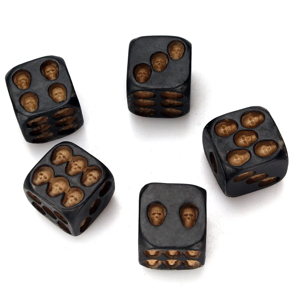 

5pcs/lot Novelty 6 Sided Skull Dices for Gaming Funny Club Pub Bar Party Drinking Game Black Small Dice Set 18mm