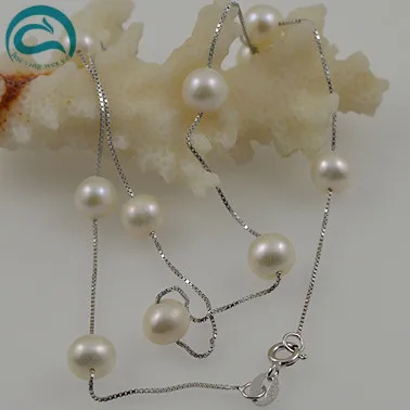 

Unique Pearls jewellery Store White Color Freshwater Pearl Necklace 925 Sterling Silver Necklace AA 7-8MM New Free Shipping