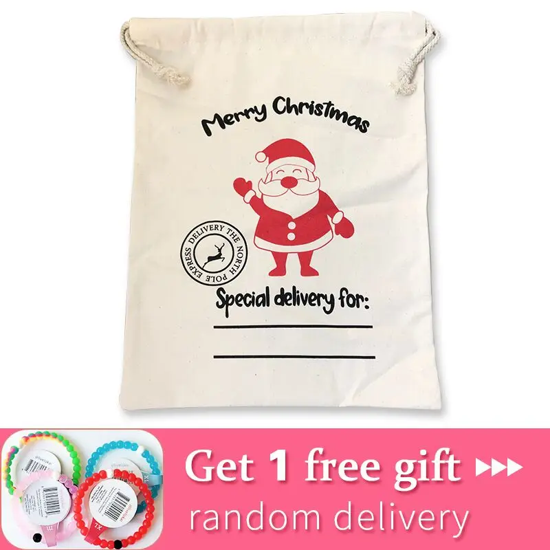 1pc Santa Sacks Christmas Gift Bag Drawstring Canvas Santa Bag Personalized 34cmx44cm Christmas ...