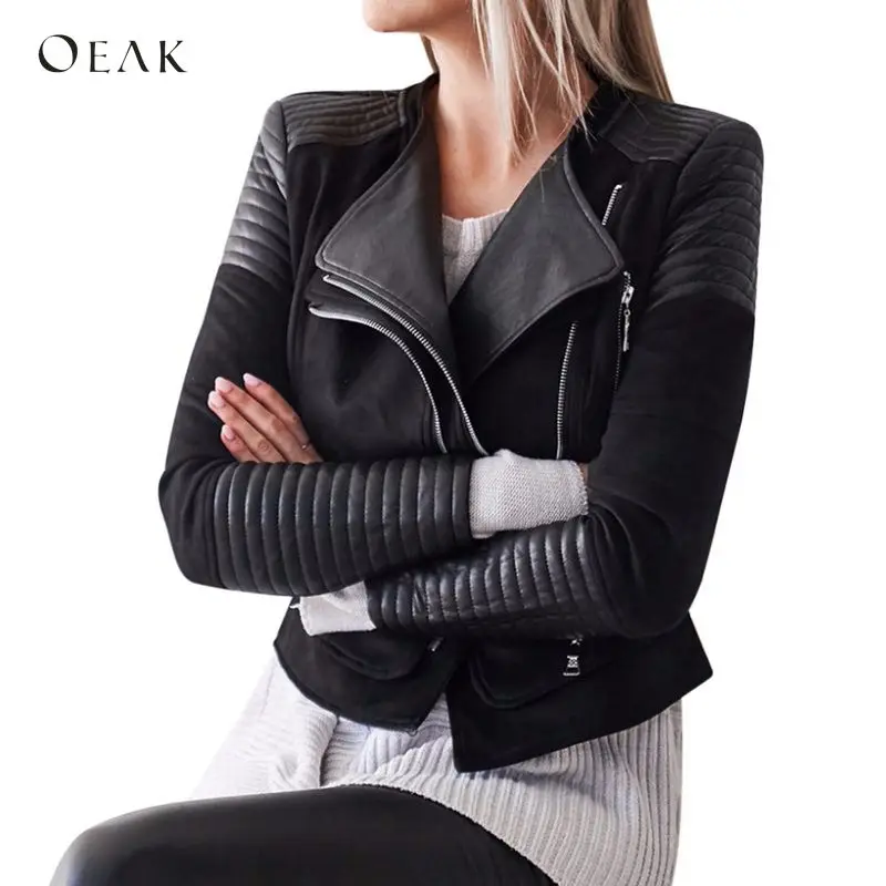 QMGOOD Ladies Leather Jacket Casual Fashion Korea Short PU