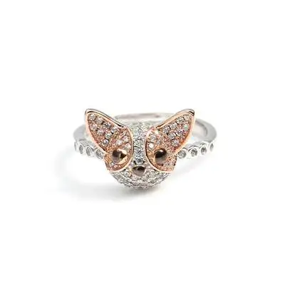 

Rose gold AAAA Zircons Puppy Twist Rings For Women S925 sterling silver Adorable Puppy Little Dog Rings bague femme argent 925