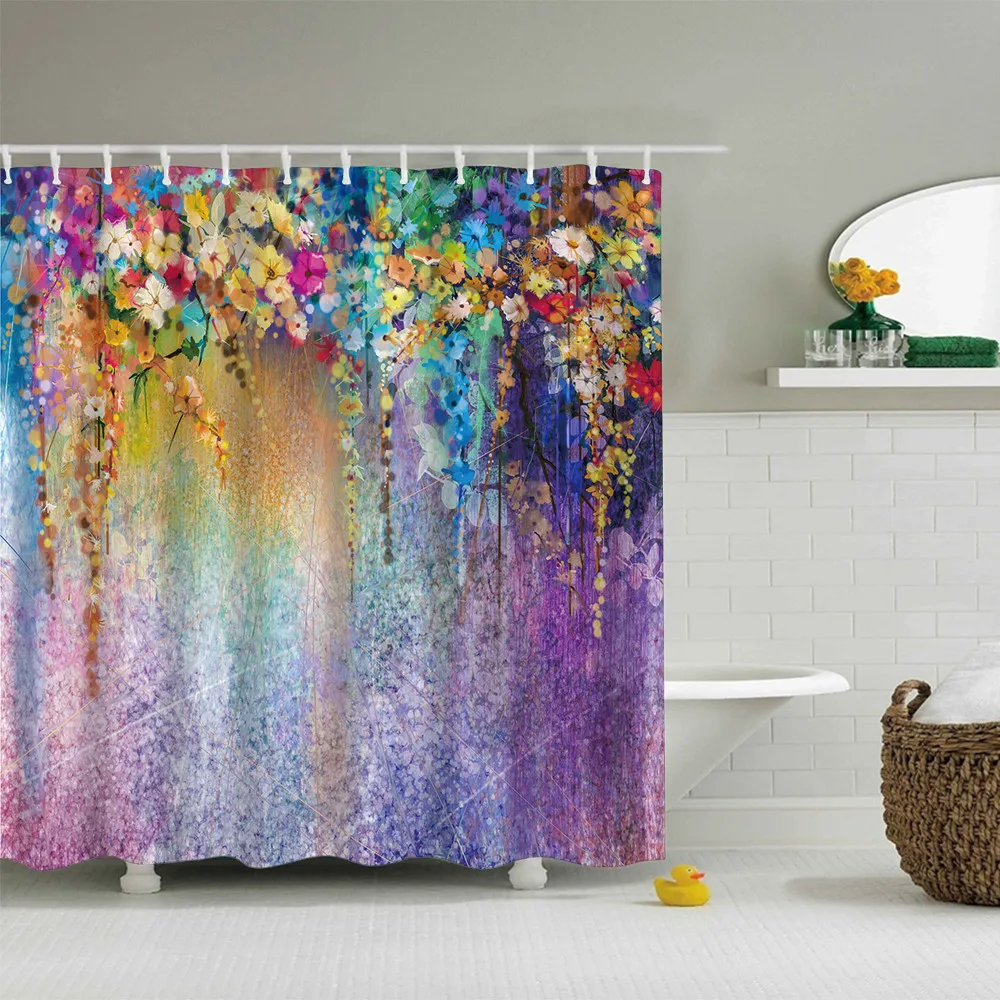 Ouneed занавески для душа s красочная печать с цветами для ванной/занавески в туалет с крючками цветы водонепроницаемые занавески для ванной - Цвет: Многоцветный