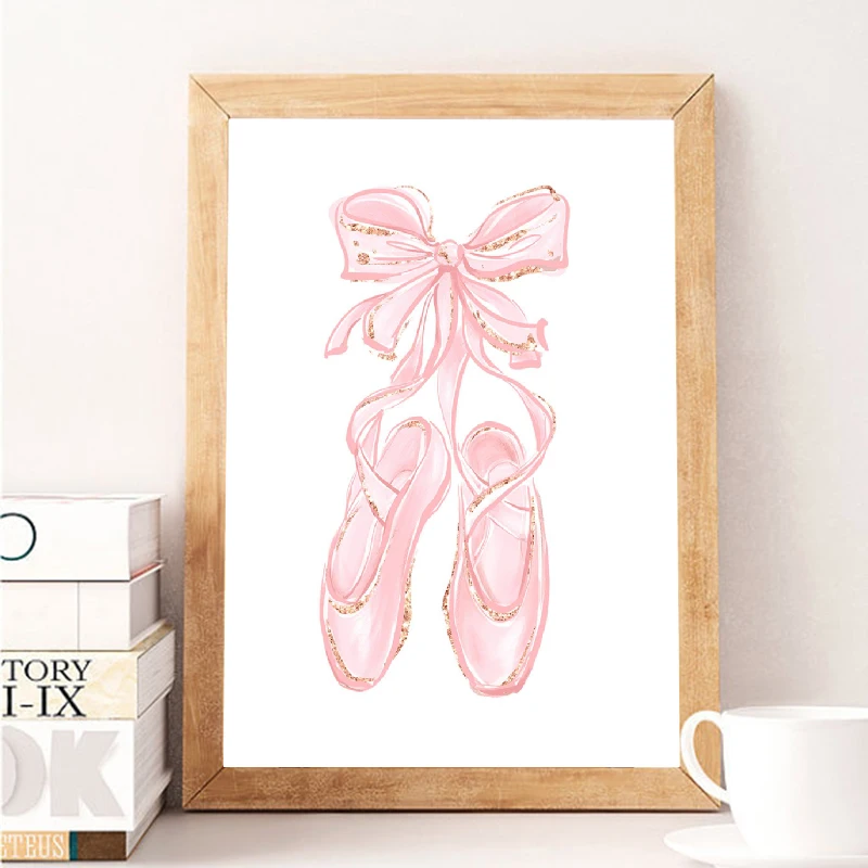 

Ballerina Nursery Wall Art Canvas Painting Pictures Decoration Kids Ballet Shoes Posters Prints Baby Girls Bedroom Home Decor