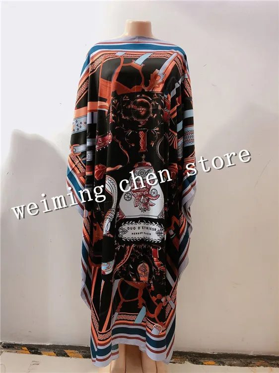 

NEW nylon print elastic sleeve loose style dashiki famous brand stripe long dresses for lady