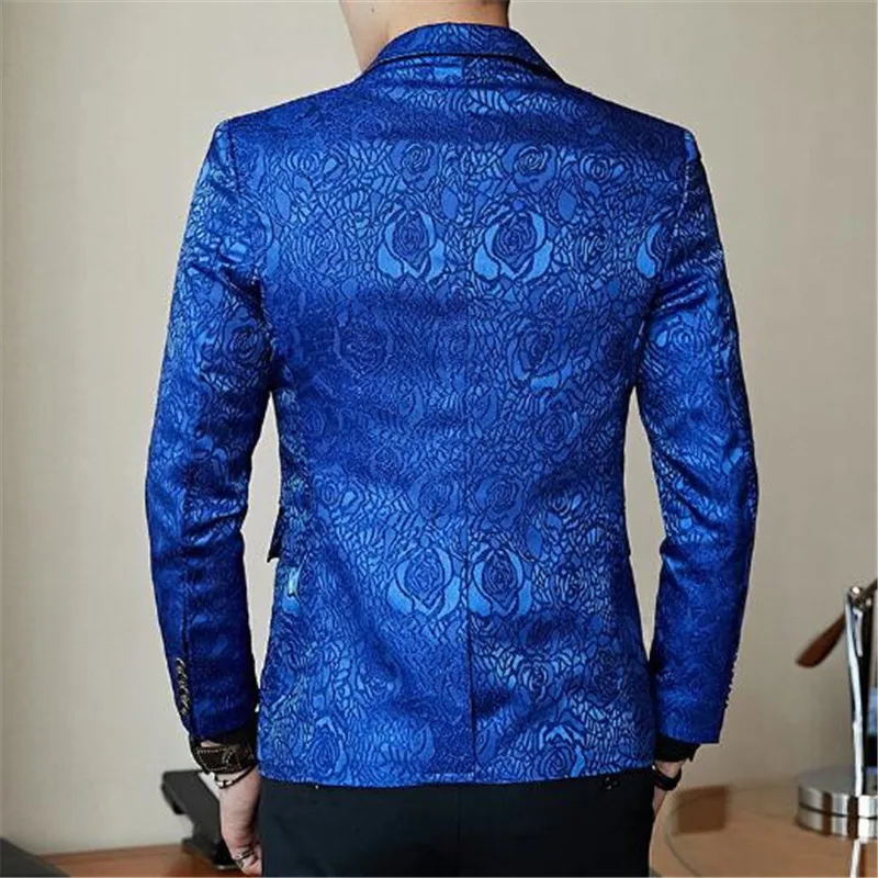 2018 azul real Promo para los hombres Rose imprimir Slim Fit Blazer chaqueta con estilo Casual de negocios chaqueta de la boda