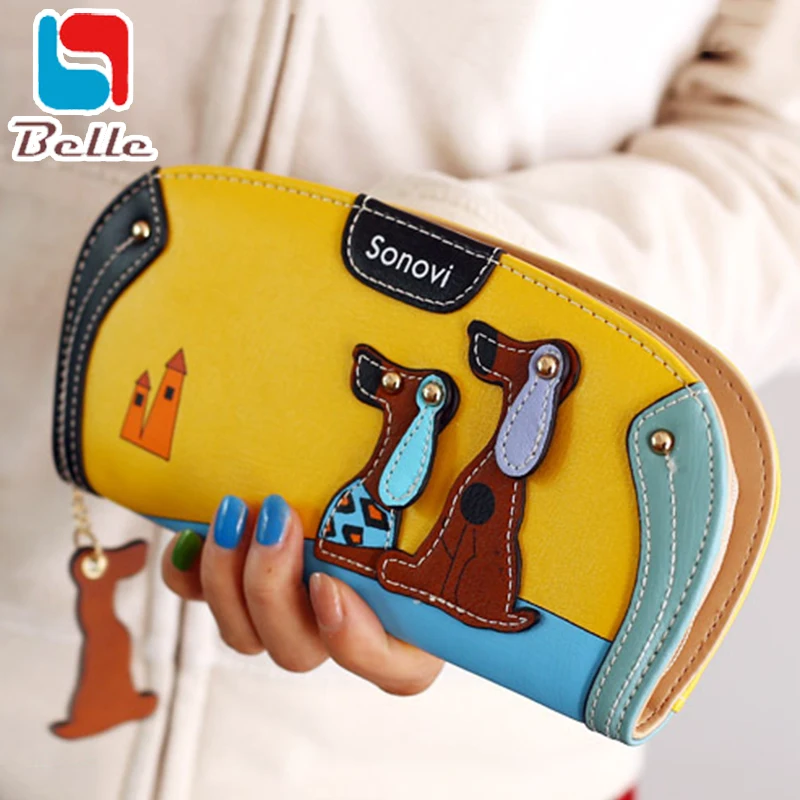  Cartoon dog women purse bag designer wallets famous brand women wallet 2016 long money clip dollar price zipper coin pockets 