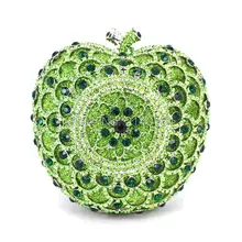 Роскошные вечерние сумки в форме зеленого яблока, Горячая полная Бриллиантовая сумка для банкета, золотые клатчи, сумки bolsas с сумочки с цепочкой(88307-A