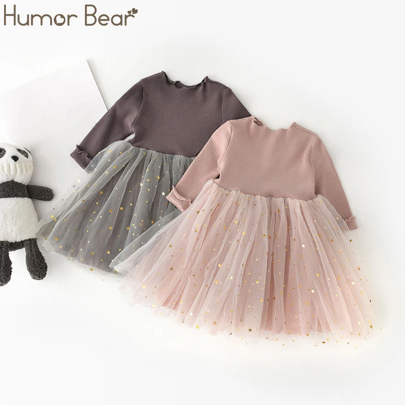 Humor Bear Baby Girl Clothes Set Stars Moon Decoration Mesh Dress Long-sleeved Bodysuit Costume Clothing | Детская одежда и обувь