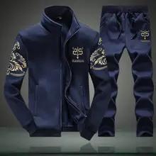Для мужчин комплект осень зима флис утолщаются Толстовка s спортивный костюм+ брюки для девочек брендовая спортивная человек 2 шт