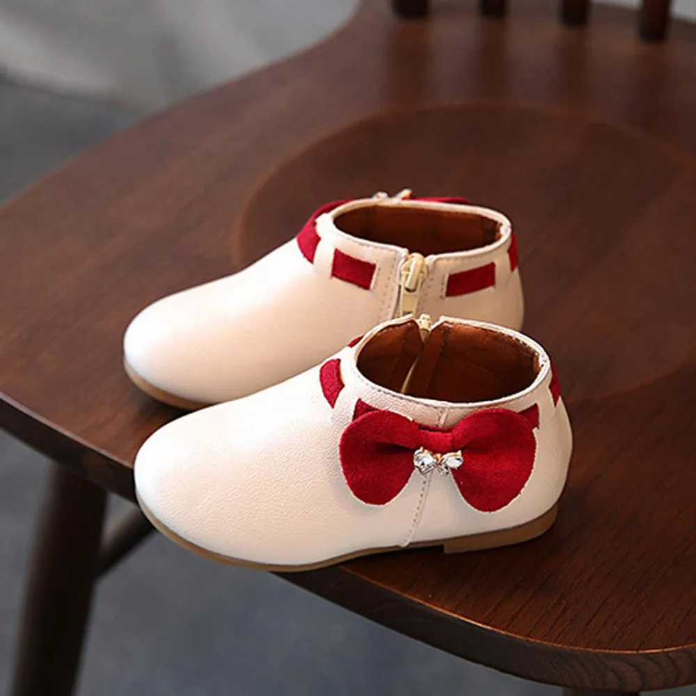 

Bowknot Toddler boot Baby Girls Children Fashion ankle Boots Bottes pour enfants 2019 Winter and fall Zipper Casual white Shoes