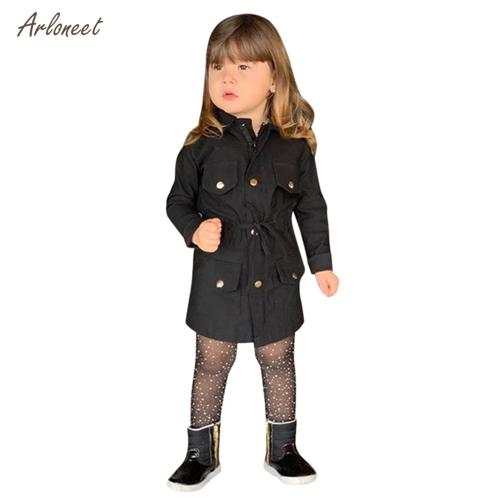 Children Kids Baby Girls Mid Sleeve Trench Coat Windbreaker Jacket Outwear Parka