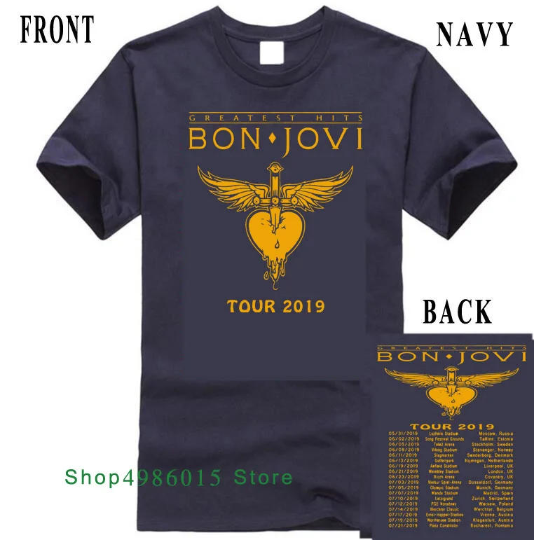 Новинка, черная футболка Bon Jovi The Ressurection Music World Tour, размеры от S до 3XL, модная летняя хлопковая футболка с короткими рукавами - Цвет: Тёмно-синий