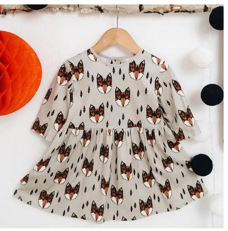 5 шт./партия, платья для девочек осенне-весеннее детское платье платья для маленьких девочек с принтом лисы 1110 sylvia sis