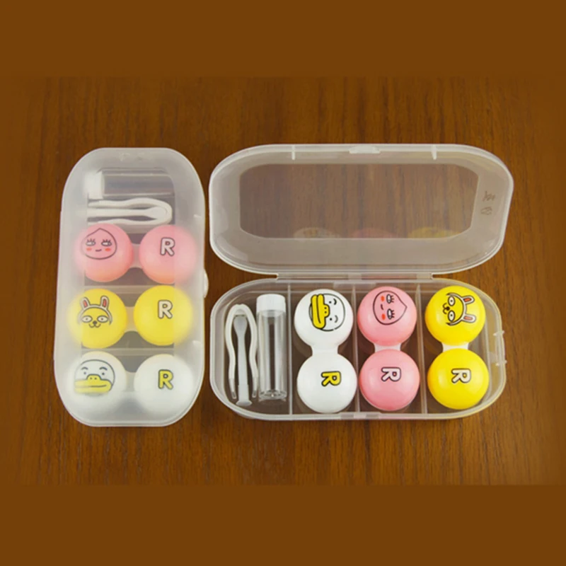 

Contact Lens Case Eye Contacts Cartoon Kit 3 Pairs Travel Holder Contai Lenses Box lente de contato lentillas de color para ojos