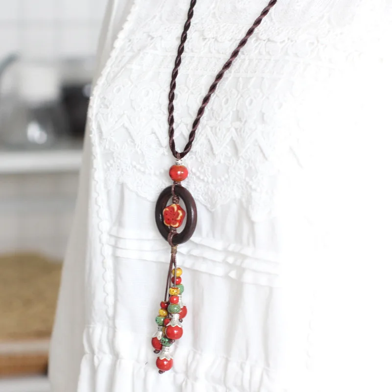 

St.kunkka Ceramic Beads Statement Necklaces For Woman Round Long Sweater Chain Necklaces Pendants Chokers Collar Ethnic Jewelry