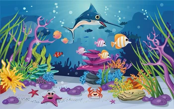 

HUAYI Photography Backdrop Cartoon Background Underwater World Fishes Backdrop for Baby Shower Decoration Photo Studio XT-7259