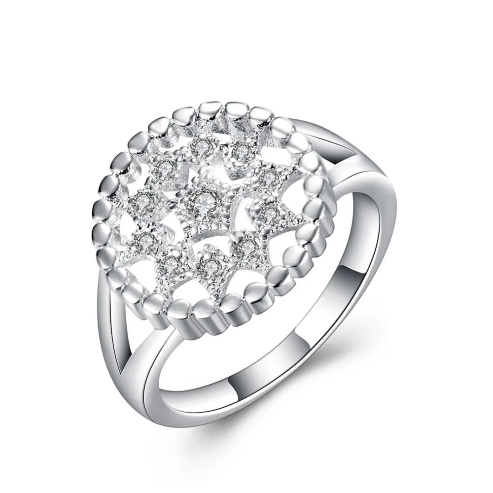 

R799 New Top Quality Silver Plated & Stamped 925 rings hollow round star stone tag Ring for Girls Women Jewelry Finger Ring
