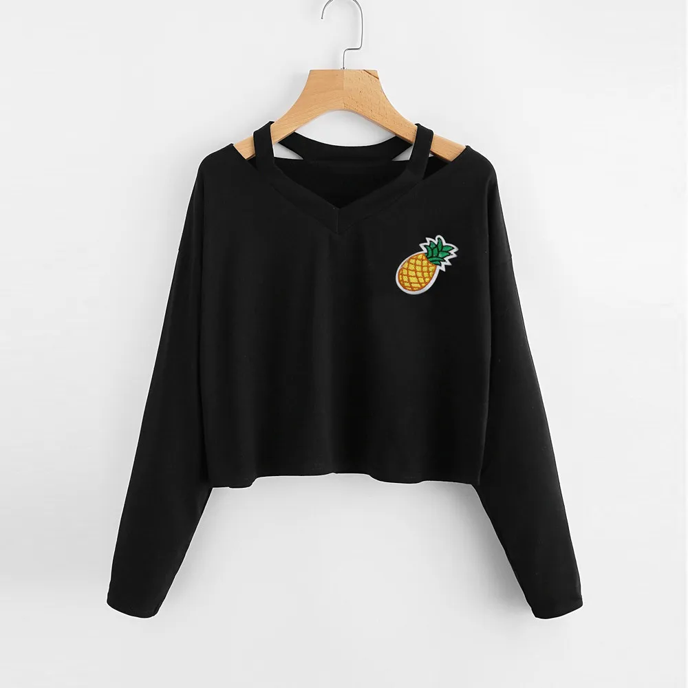 

Harajuku Tops For Women 2018 Tshirt Streetwear Pineapple Cold Shoulder Long Sleeve T Shirt Tunic Ladies Tee Shirt Woman Clothes