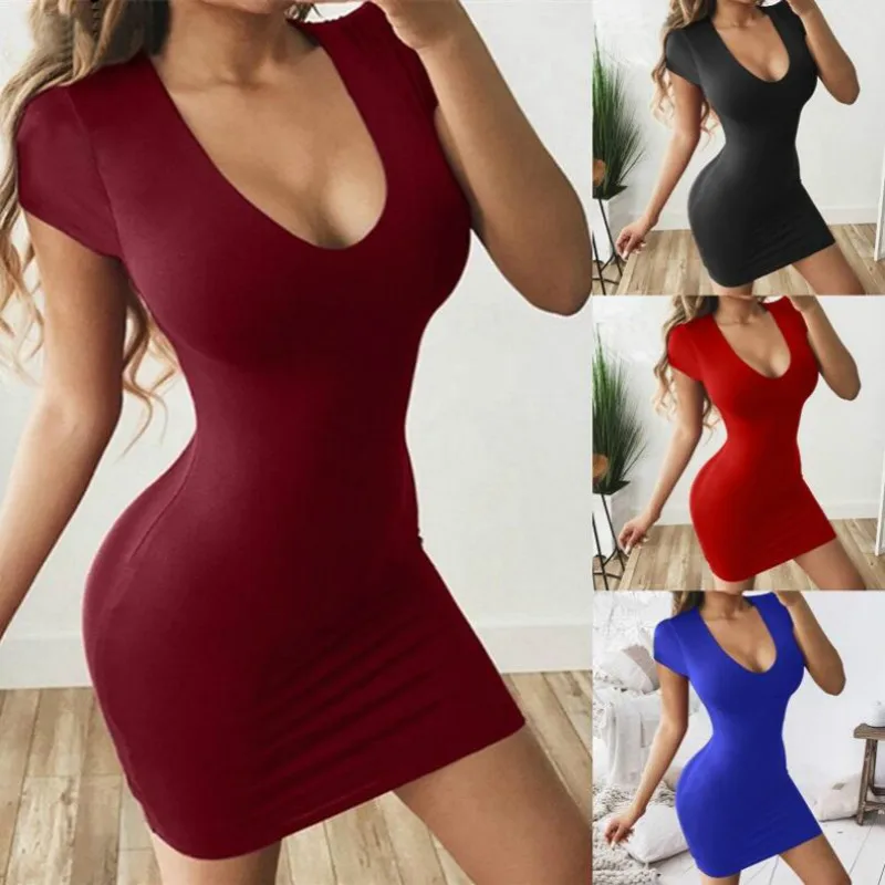 

sexy dress bodycon black summer vestidos casual red wrap women mini tshirt short robe femme tight vestido blue ropa mujer verano