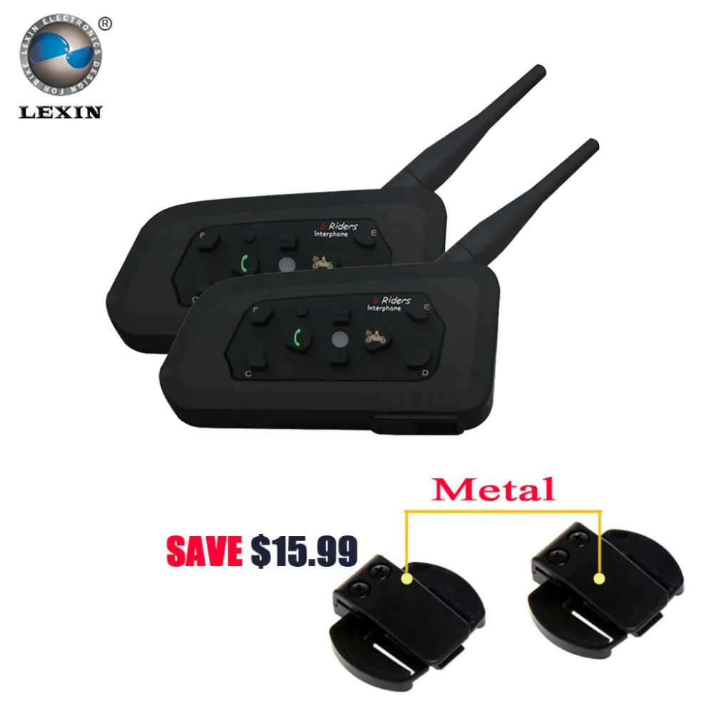 Lexin 2016 New 2PCS 1200M Motorcycle Bluetooth Helmet Intercom for 6 riders BT Wireless intercomunicador Interphone Headsets MP3