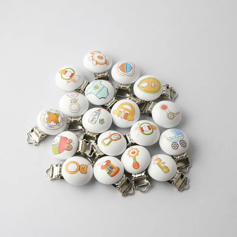 

5Pcs/Lot Cute Toys Patterns Metal Wooden Baby Safety Pacifier Clips Accessories Infant Teething Soother Clasps Holders