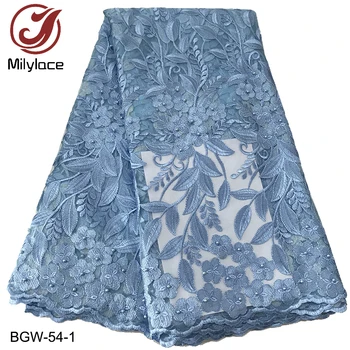 

Milylace wholesale african lace fabric with beads design embroidered tulle lace fabric pretty nigerian lace fabric BGW-54