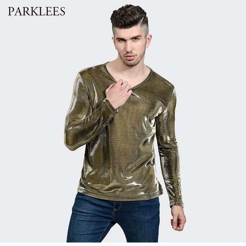 Shiny Perspective T Shirt Men 2017 Brand Night Club Men's T Shirts Long