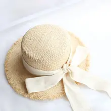 Ручной работы переплетения Raffia шляпы от солнца для женщин Летние черные ленты кружево Большие Полями соломенная складная шляпа пляжные кепки