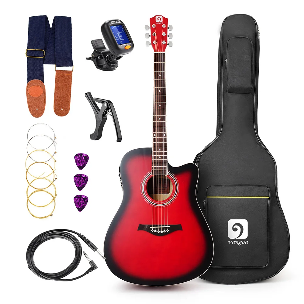 Vangoa 41 &quotполный Размеры VG 41ECBK акустическая электрическая разрезе Гитары с Gig Bag
