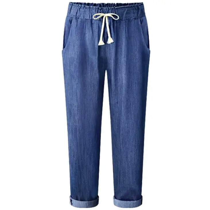 Женские повседневные штаны-шаровары размера плюс M-6XL, эластичные женские джинсы свободного кроя с талией