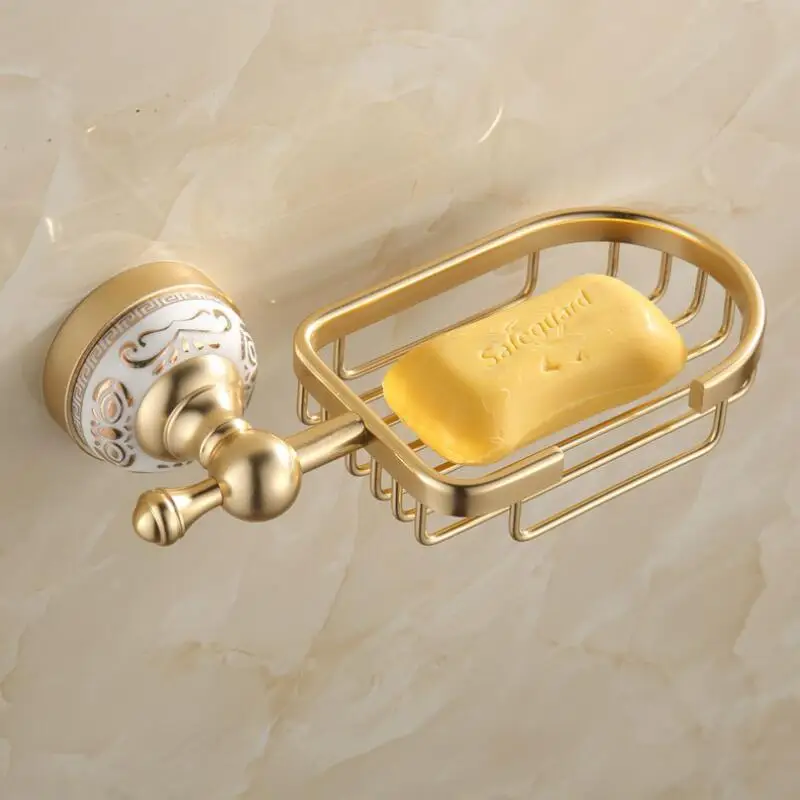 MAEBOW золотой алюминиевый набор для ванной комнаты полотенце полка, туалетный кронштейн для полотенец в ванную комнату набор - Цвет: Soap Holder