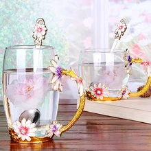 Хрустальное стекло, эмалированная чашка для воды, домашняя кофейная чашка, чашка для сока, Цветочная чайная чашка с сердцем для девочки, европейский стиль