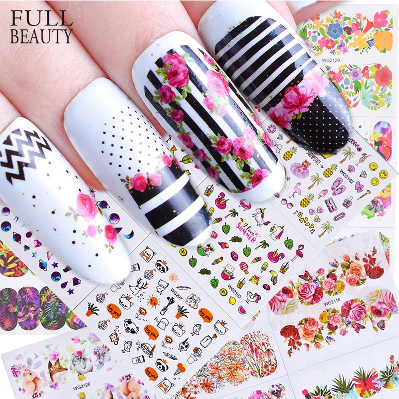 

Full Beauty 45pcs Mixed Flower DIY Cute Fashion Sticker Nail Art Tips Water Transfer Decals Gel Polish Full Decor Sets CHWG45