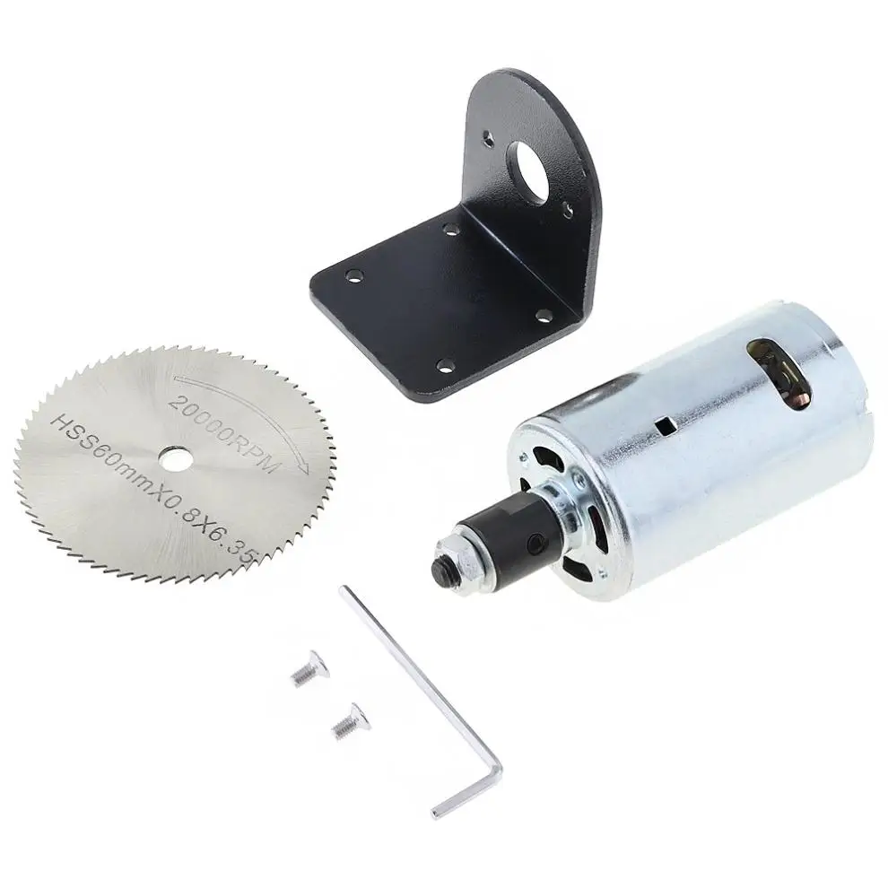 24V 555 Motor Table Saw Kit with Ball Bearing Mounting Bracket and 60mm Saw Blade for Cutting / Engraving