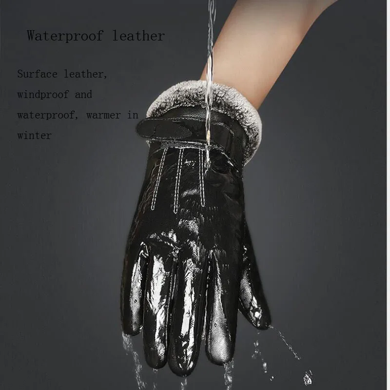 SUOGRY мужские зимние теплые перчатки Смартфон с использованием перчаток ветрозащитные перчатки для вождения для мужчин, осень, зима черные кожаные перчатки