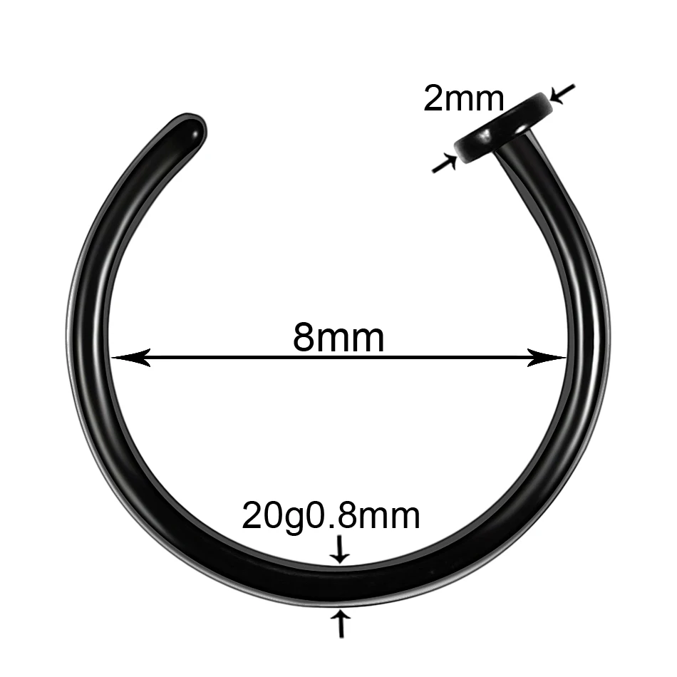 1 шт. стальной черный бесшовный шарнирный носовой обруч перегородка кликер пирсинг Сердце Звезда губная серьга, кольцо хряща уха трагус сексуальные ювелирные изделия - Окраска металла: 0.8x8x2mm C Shape