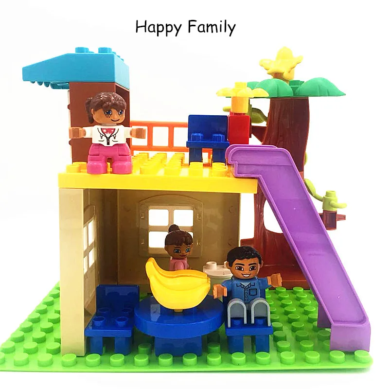 

Diy Happy Family House with Animals Building Blocks Big Size Brick Toys for Kids compatible with Legoingly Duploe Christmas Gift