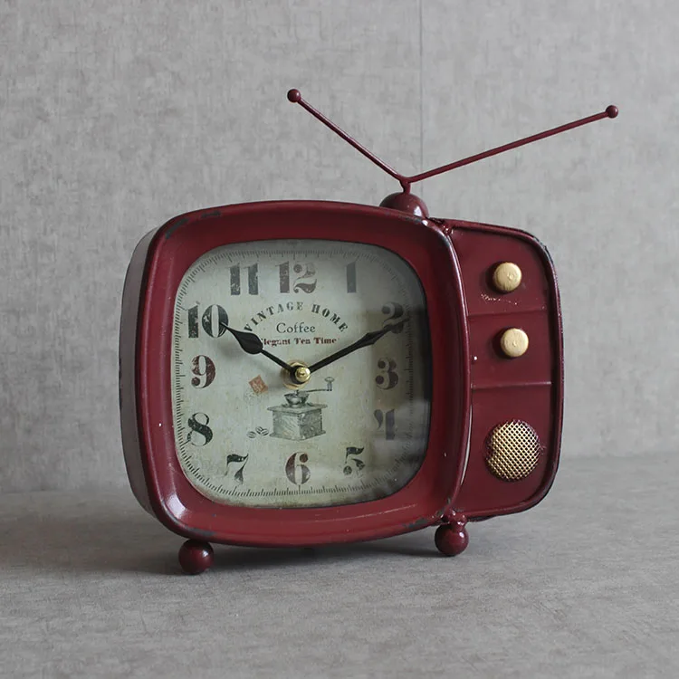 Супер Бесшумный Настольный будильник Ретро дизайн ТВ телевизионные часы Металлические винтажные Стиль Классический Рождественский подарок