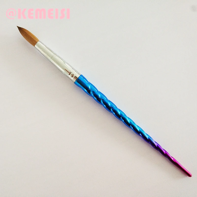

100% Kolinsky Nail Brush with Pink & Blue Plastic Handle Size 14 Nail Acrylic Brush