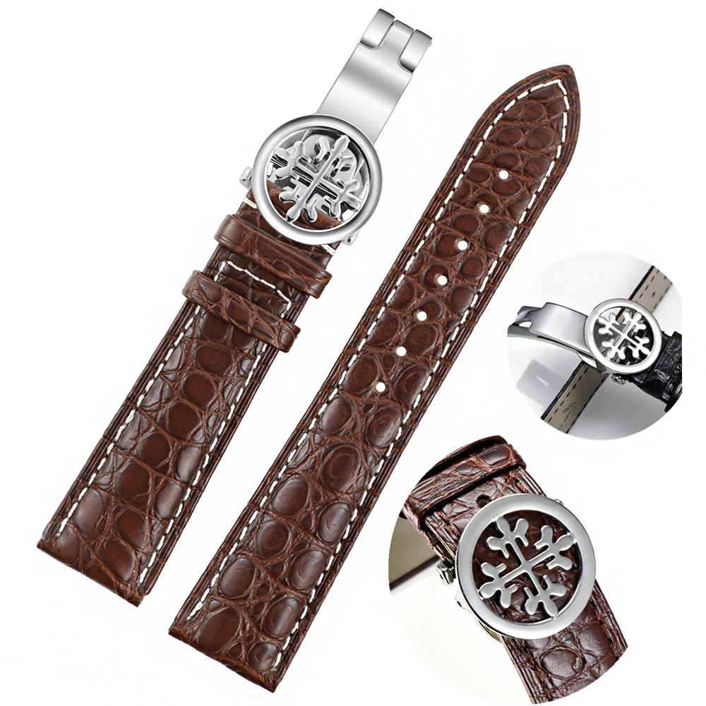 

Male watch accessories Genuine leather watch strap Bracelet 1820mm Butterfly clasp Crocodile skin Circular texture black brown