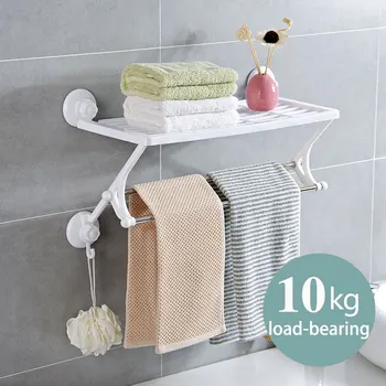 

vanzlife wall-mounted double towel rack free punching towel bar bathroom suction cup storage shelf