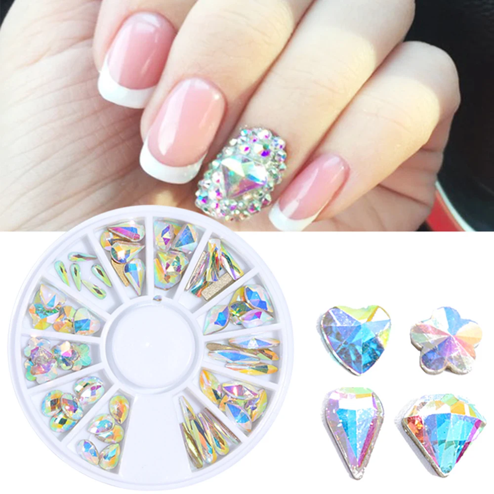 

1 Wheel 3D Crystal AB Nail Rhinestones Charm Diamond Mix Flower Star Heart Water Drop Nail DIY Jewelry Manicure Decoration JI694
