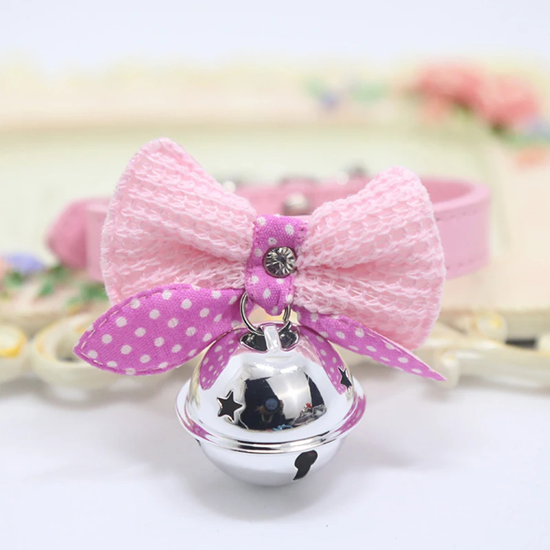 prativerdi Cute Pet Adjustable Dog Collars with Bowknot and Bells Necklace PU Collar For Christmas Dogs Cat pet shop Accessories2