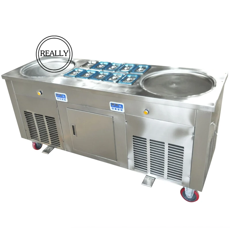 

The high quality of 2 pans with 10 trays of topping bar fried ice cream roll machine
