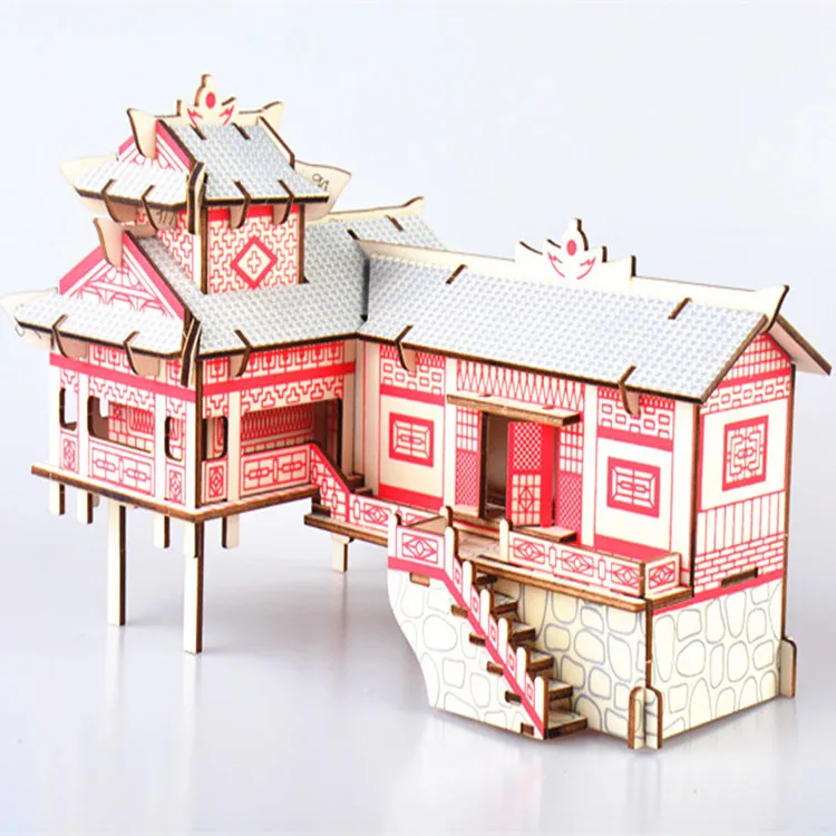 Лазерная резка 3D деревянные головоломки Строительство скамейка Дом DIY Ручная
