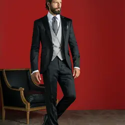 Черный Серый Мужчины костюм Slim Fit 3 шт. итальянский классический смокинг на заказ Блейзер Костюмы для выпускного Terno Masculino
