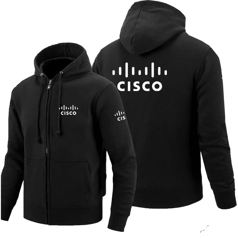 Толстовки на молнии с логотипом CISCO, флисовая толстовка с капюшоном и длинным рукавом, мужская куртка на молнии, толстовка - Цвет: Черный