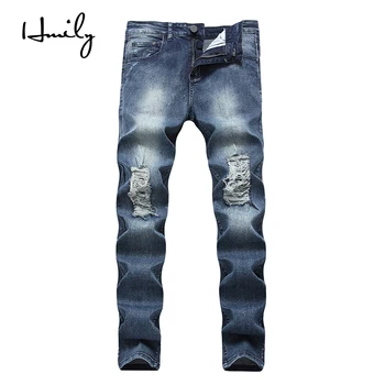 

HMILY New Arrival Fashion Men Jeans Washed Hole In Knee Jeans For Men Casual Pants Retro Designer Jeans Men Trousers