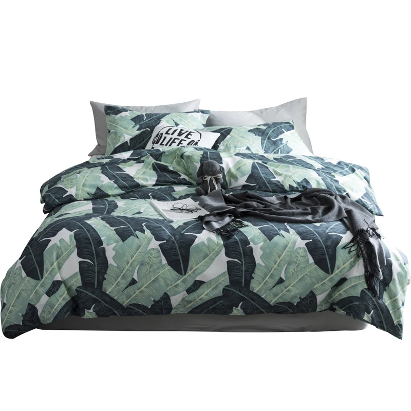 Pastoral Style Leaves Bedding Set Cotton Twin Queen Size 4Pcs Print Duvet Cover Flat Sheet/Fitted Sheet Pillow Cases